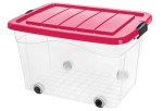 Pojemnik z pokrywą różową Roller Box 60l z kółkami 
