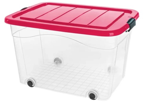 Pojemnik z pokrywą różową Roller Box 100l z kółkami